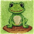 thumbnail image 1 of Cartoon Cute Green Frog Latch Hook kits Mini Rug DIY Handmade Crochet Yarn Needlework Hook and Latch Kit Printed Canvas Carpet Cushion Cover Home Christmas Decoration 30x30cm, 1 of 7