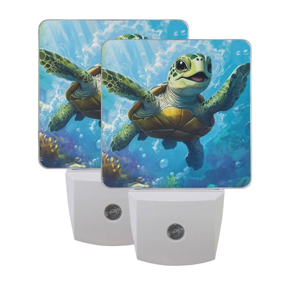 Cartoon Cute Green Turtle LED Night Light with Smart Sensor Plug Into Wall Dusk to Dawn 2 packs