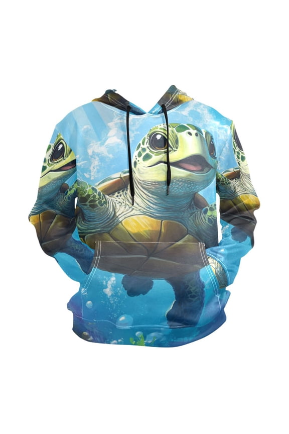 Cartoon Cute Green Turtle Men’s Hoodies Sweatshirt Fleece Jackets Long Sleeve Sweatshirts