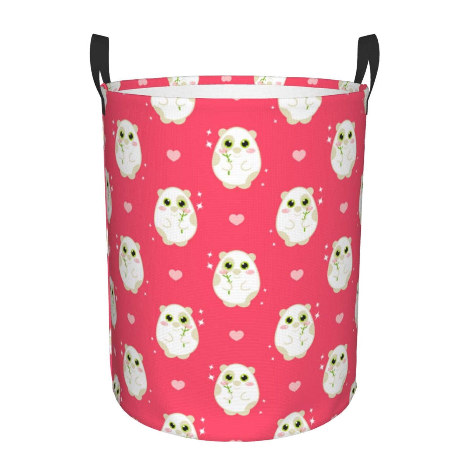 Cartoon Cute Hamster Rose Red Round Laundry Basket, Laundry Hamper with ...