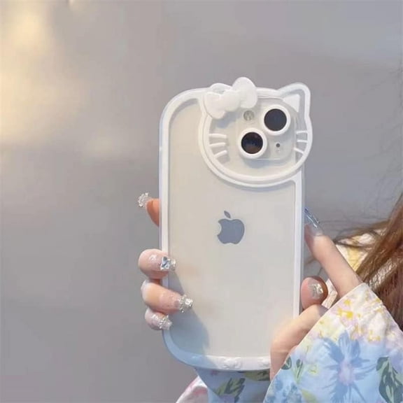 Cartoon Cute Hello Cat Phone Cases Transparent Case for iPhone 14 13 11 12 Pro Max Phone Cover, White for iPhone 12pro
