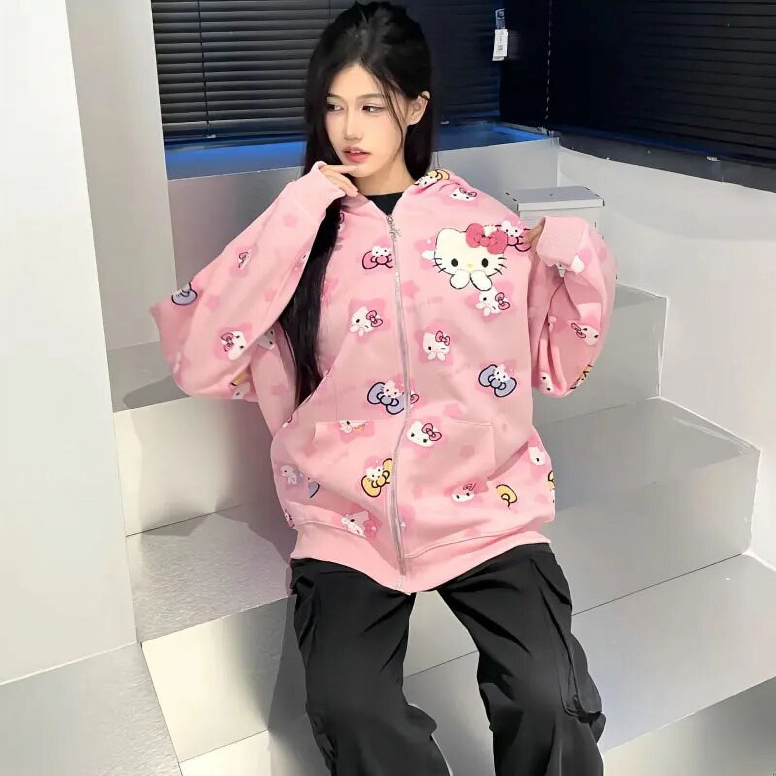 Cartoon Cute Hellokittys Anime Sweet Sherpa Hooded Sweatshirt Zipper