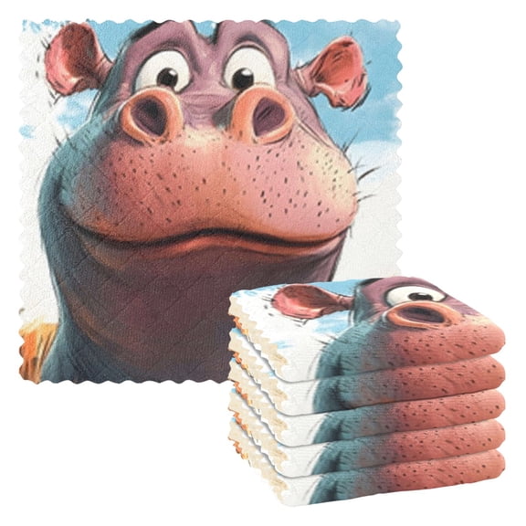 Cartoon Cute Hippo Kitchen Cloth Dish Towels for Drying Washing Absorbent Dish Rags Reusable soft kitchen dishcloth set 6 Pack