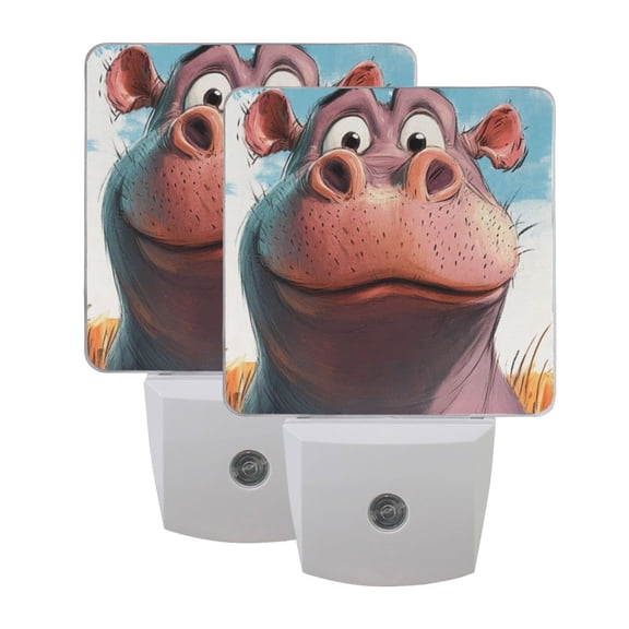 Cartoon Cute Hippo LED Night Light with Smart Sensor Plug Into Wall Dusk to Dawn 2 packs