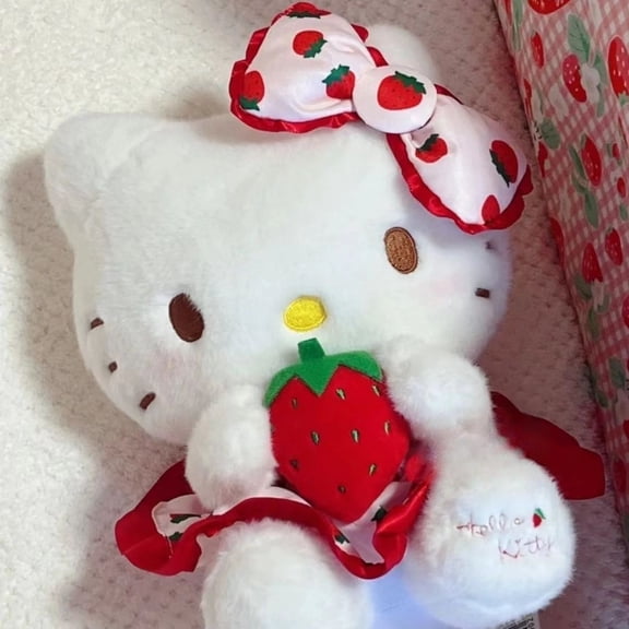 Cartoon Cute Holding Strawberry Stuffed Plush Doll Toy KT Peripheral Plush Soft Doll Bedroom Ornament Doll Gifts