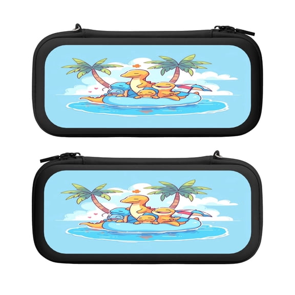 Cartoon Cute Holiday Dinosaur, Carrying Case For Nintendo Switch & OLED Version, Eva Pouch Case for Console & Accessories with 10 Game Card Slot & Wristband, Black