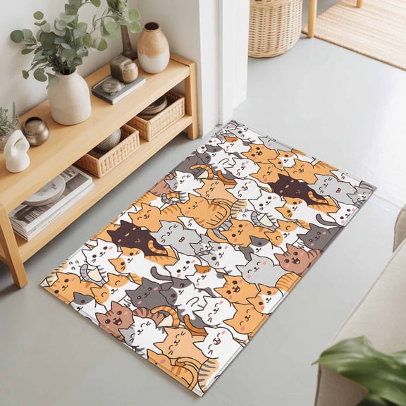 Cartoon Cute Kitty Rectangle Rug 2'x3' Modern Funny Pet Cat Washable Area Rugs for Living Room Bedroom Entryway Non Slip Entrance Door Mat Indoor Floor Carpet