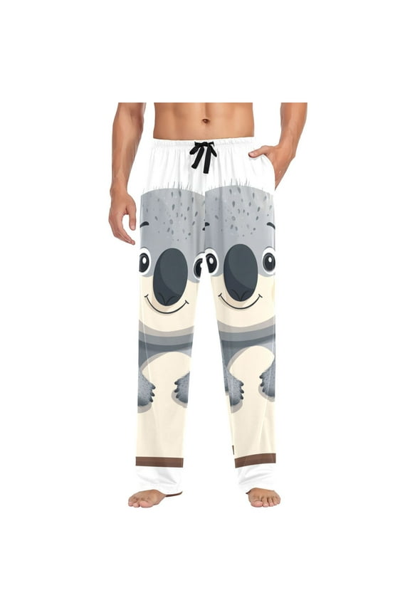 Cartoon Cute Koala Mens Cotton Pajama Pant Sleep and Lounge Bottons with Pockets