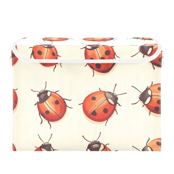 Cartoon Cute Ladybugs Large Storage Bins with Linen Collapsible Lid Storage Box 16.7 x 12.6 x 11.8in