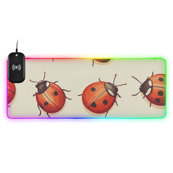 Cartoon Cute Ladybugs Wireless Charging RGB Gaming Mouse Pad Large Keyboard Mat Rubber Base 13 Light Modes