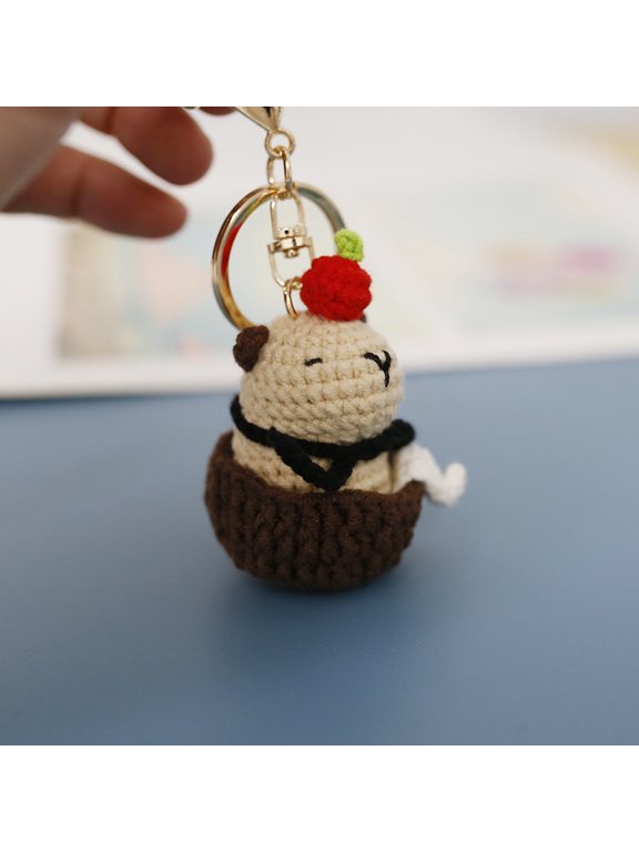 Cartoon Cute Little Capybara Handmade Knitted Doll, New Wool Crochet Animal Keychain, Ready-made in Stock