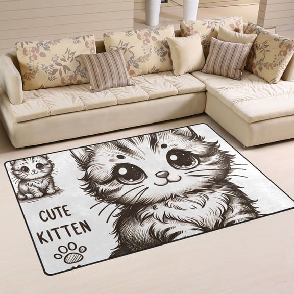 Cartoon Cute Little Cat Area Rug Washable Floor Carpet Mat 60 x 39 inch for Bedroom Living Room Kids Room Home Decor