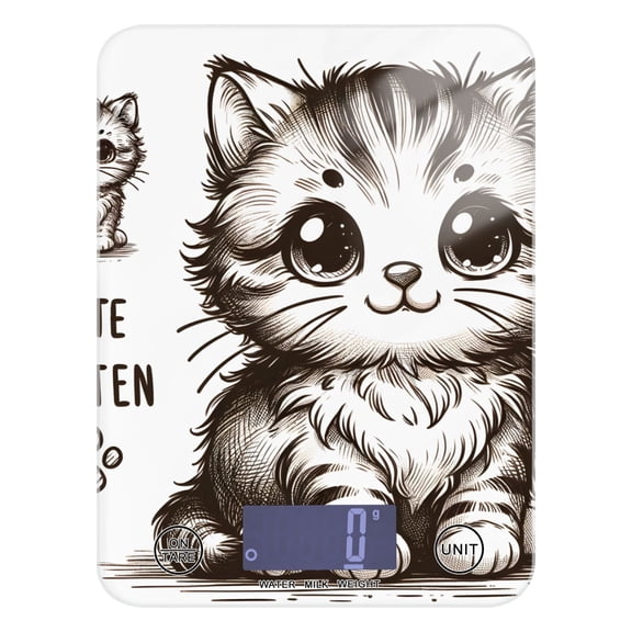 Cartoon Cute Little Cat Food Scale Digital Kitchen Scale Waterproof Tempered Glass Tare Function 11 lb for Baking Cooking Meal Prep