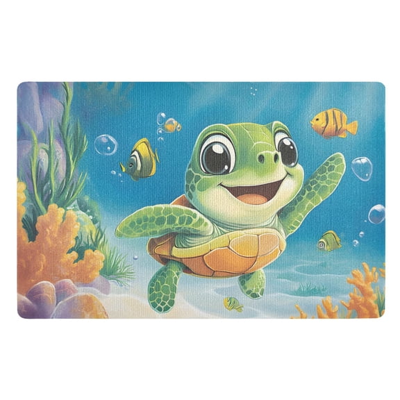 Cartoon Cute Little Green Turtle Floor Door Mat Outdoor Indoor for Home Entrance Welcome Mats 32"x20"