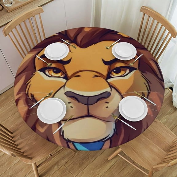 Cartoon Cute Little Lion Waterproof and Stain-Proof Round Table Cover Protect and Beautify Your Dining Table Elastic Band for