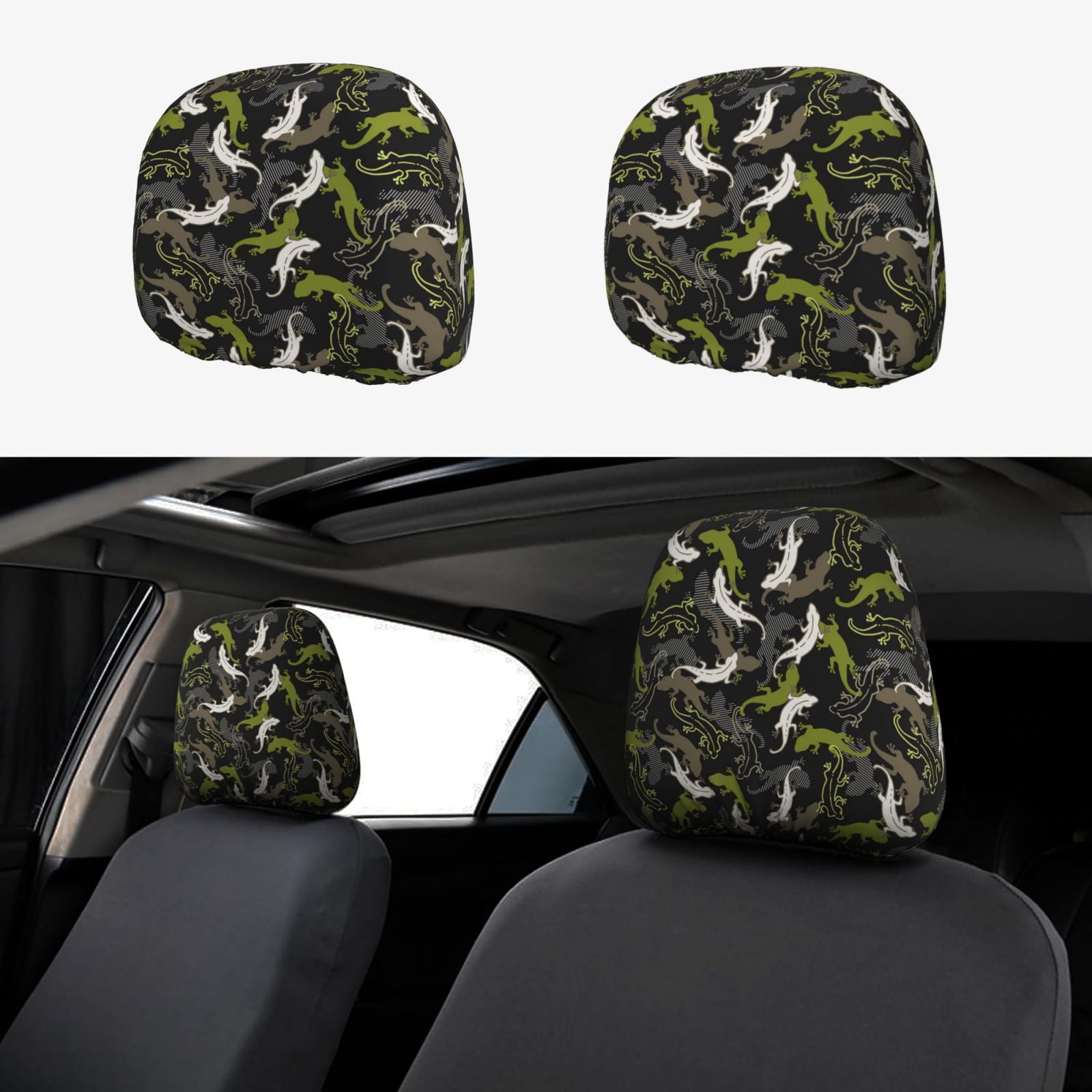 Cartoon Cute Lizard Gecko Green 2 Pack Headrest Covers for Cars, Car