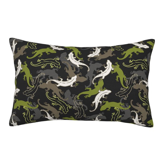 Cartoon Cute Lizard Gecko Green Throw Pillow Covers 16" x 24