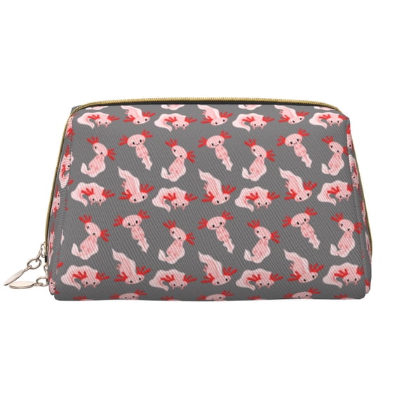Cartoon Cute Newt Pink_C Makeup Bag, Large Capacity Travel Cosmetic Bag for Women Girls- Travel Toiletry Bag Leather Portable Waterproof Makeup Case Organizer with Handle
