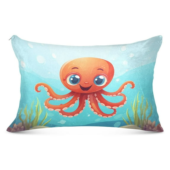 Cartoon Cute Octopus in Sea Plush Pillow Cases King Size Ultra Soft Warm Pillowcases with Zipper 20"x40"