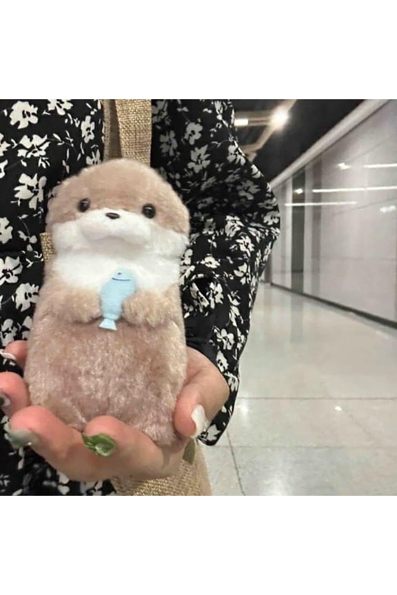 Cartoon Cute Otters Holding Fish Plush Doll With Chain Creative Kawaii Keyrings Hanging Pendant Jewelry School Bag Wallet Charms