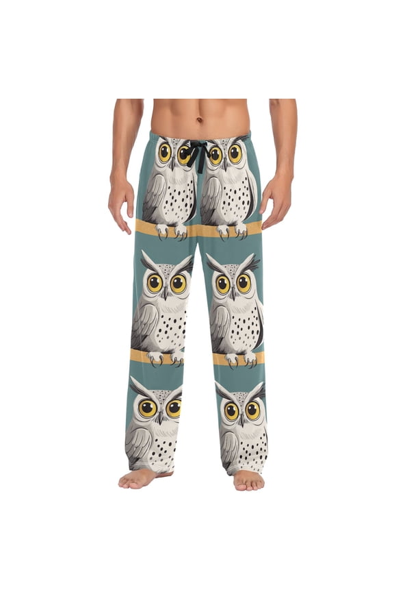 Cartoon Cute Owl Mens Pajama Pant Sleep and Lounge Bottons with Pockets