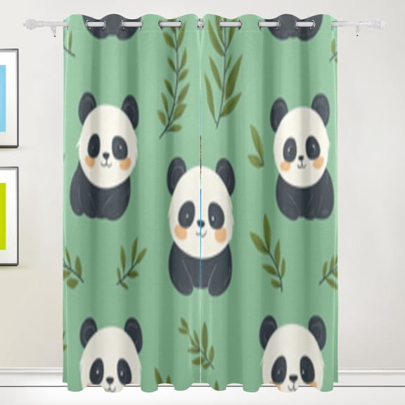 Cartoon Cute Panda Blackout Curtains 55W x 72/84L Living Room Bedroom Curtains Heat Insulation and Sun Protection 2-Pack
