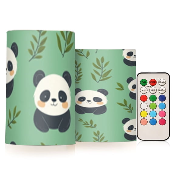 Cartoon Cute Panda Flickering Flameless Candles Battery Operated with Remote Timer LED Pillar Candles Set of 2