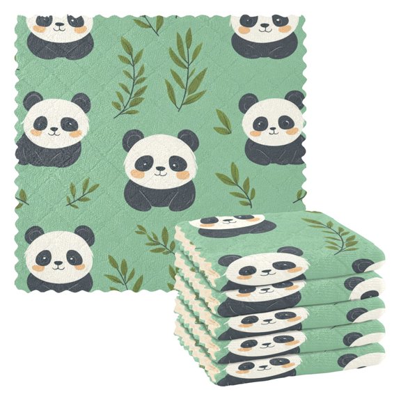 Cartoon Cute Panda Kitchen Cloth Dish Towels for Drying Washing Absorbent Dish Rags 6 Pack