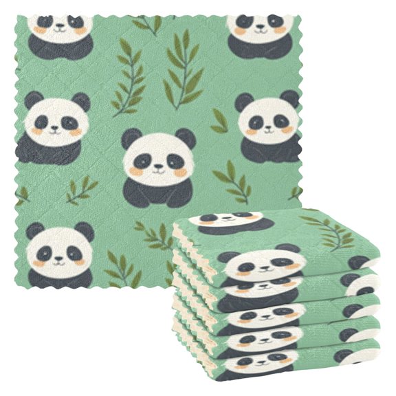 Cartoon Cute Panda Kitchen Cloth Dish Towels for Drying Washing Absorbent Dish Rags Reusable soft kitchen dishcloth set 6 Pack