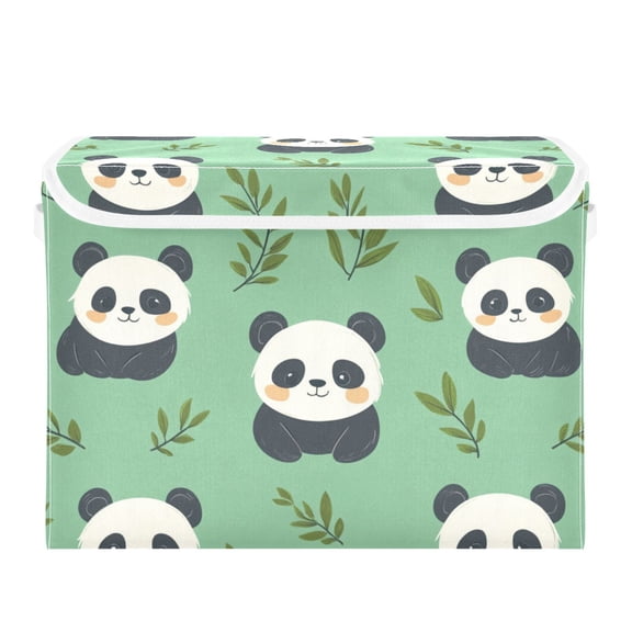 Cartoon Cute Panda Large Storage Bins with Linen Collapsible Lid Storage Box 16.7 x 12.6 x 11.8in
