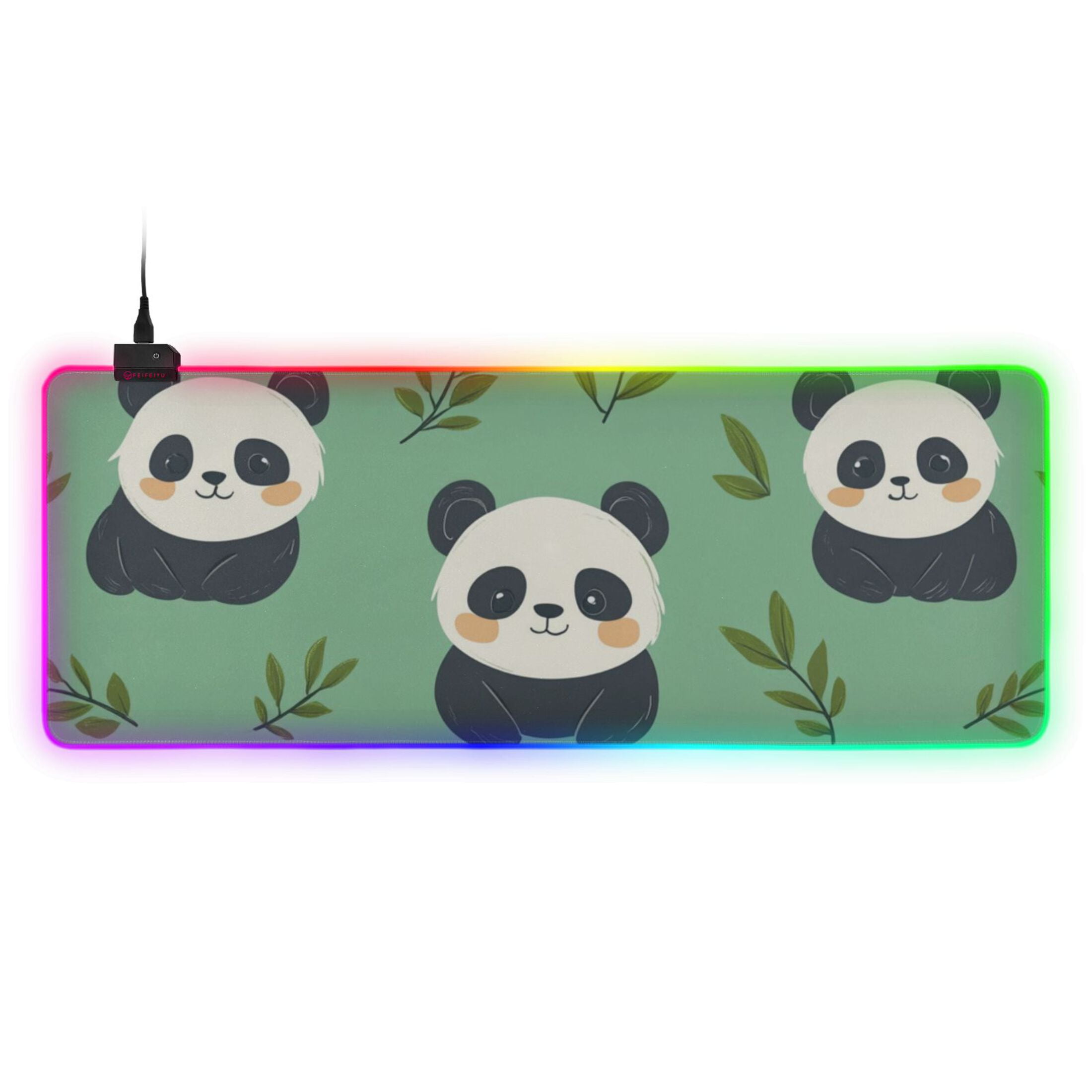 Cartoon Cute Panda RGB Gaming Mouse Pad Large Keyboard Mat Rubber Base ...