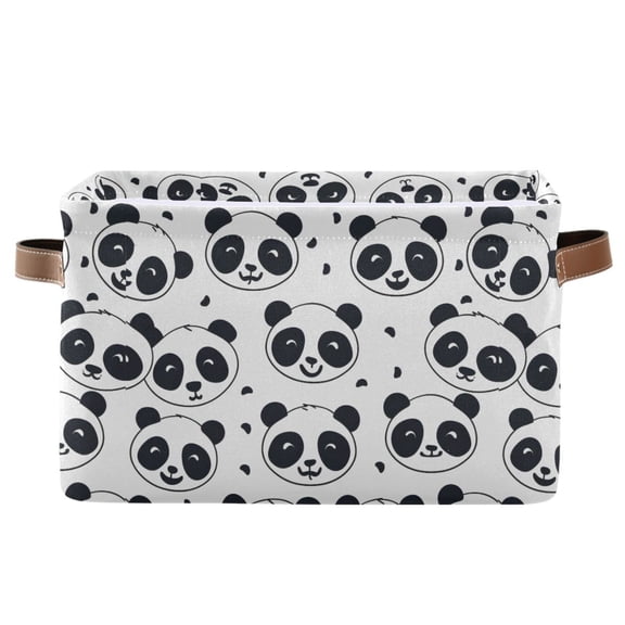 Cartoon Cute Pandas Face Storage Bins with Handle Fabric Organizer Basket Foldable Box 1 Pack 14.2x10.2x8.3
