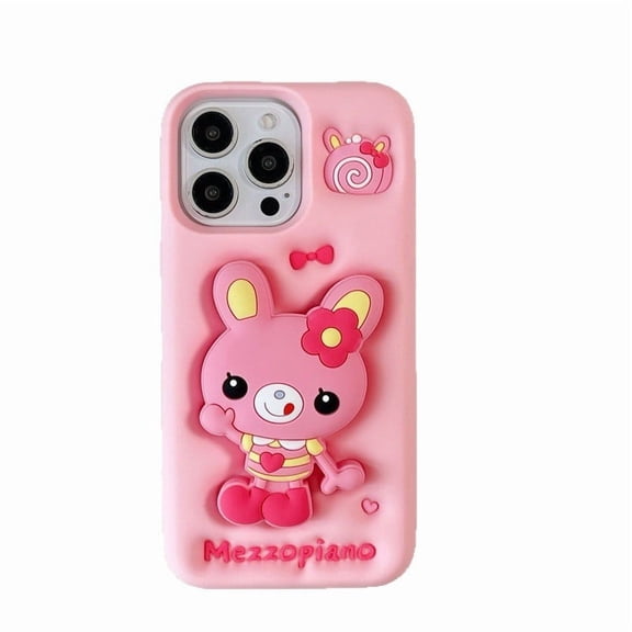 Cartoon Cute Phone Case For iPhone 17 Pro Max 16 Plus 15 14 13 12promax Silicone Pink Piano Rabbit Bracket Cover