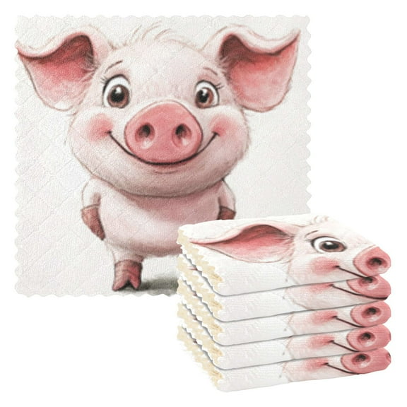 Cartoon Cute Pig Kitchen Cloth Dish Towels for Drying Washing Absorbent Dish Rags Reusable soft kitchen dishcloth set 6 Pack