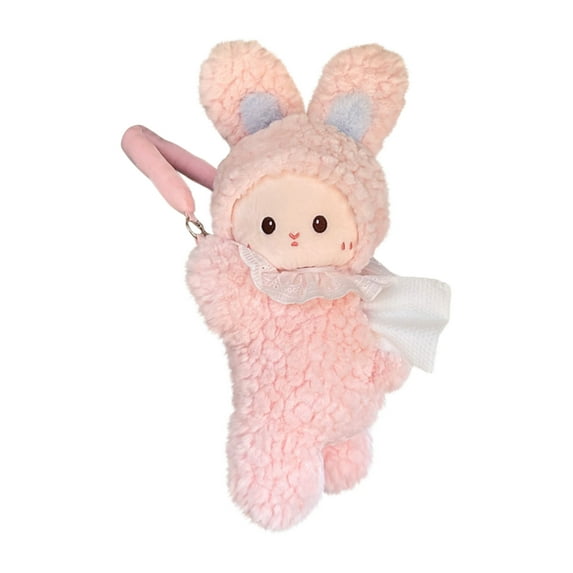 Cartoon Cute Plush Doll Car Tissue Holder With Soft Plush Material - Multi-Functional Vehicle Interior Decoration & Accessories, Pink Car Tissue Bag - For Car Center Console,