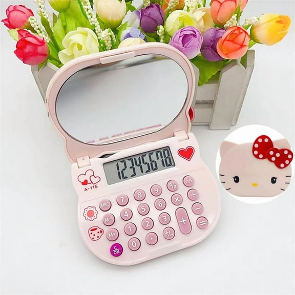Cartoon Cute Portable Sanrio Calculator Anime Kuromi Cinnamoroll School Student Stationery with Mirror Mini Pocket Calculator