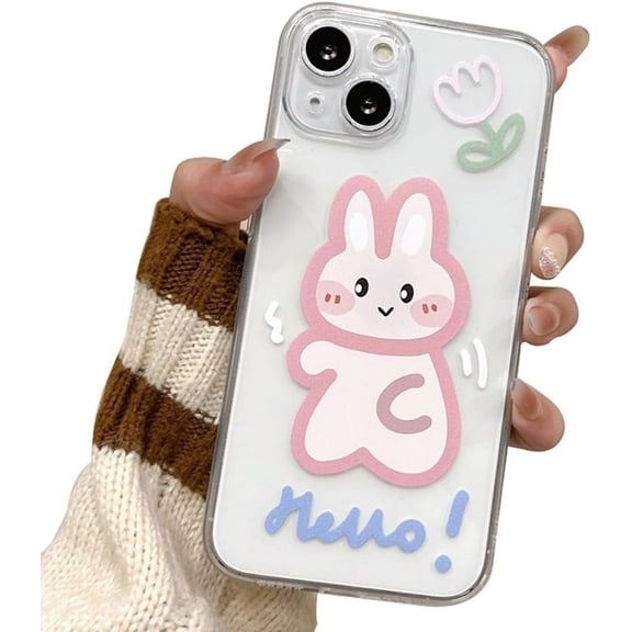 Cartoon Cute Rabbit Dinosaur Clear Couple Case Compatible with iPhone Case (Cartoon Cute Rabbit,iPhone 12 Mini)