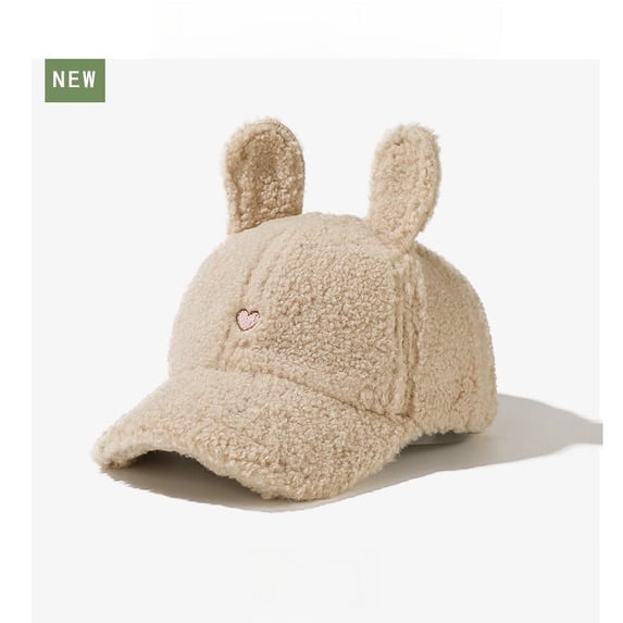 Cartoon Cute Rabbit Ears Plush Baseball Hat Cute Girls Autumn and Winter Warm Lamb's Wool Duck Tongue Cap Warm 56-58cm (1pcs,One Size)