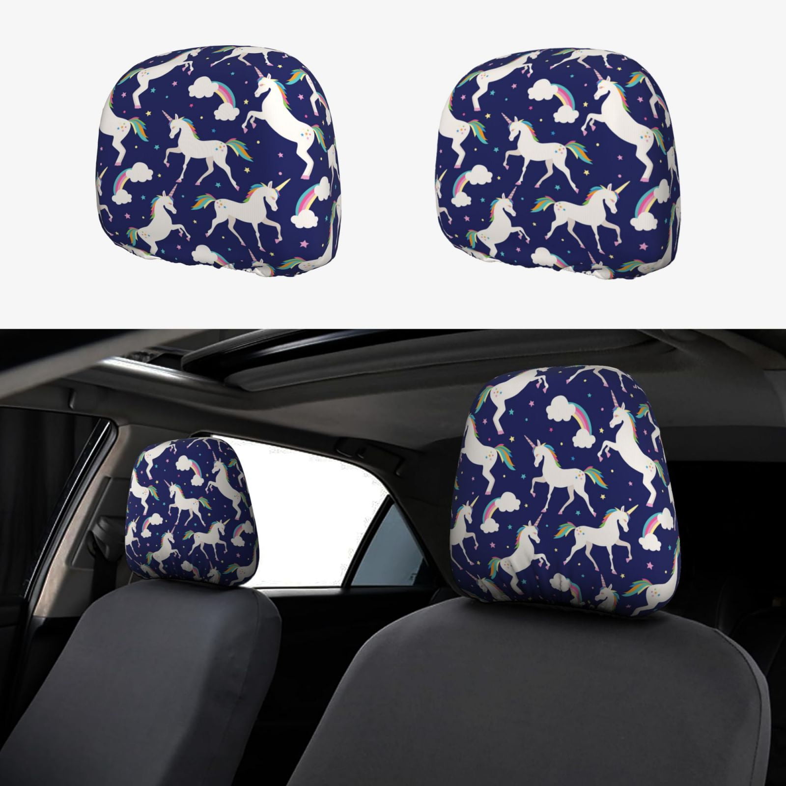 Cartoon Cute Rainbow White Horse Headrest Covers for Cars Accessories