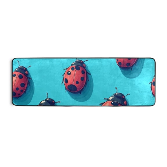 Cartoon Cute Red Ladybugs Runner Rug for Hallways Kitchen Non Slip 2'x 6' Washable Hall Carpet for Bedroom Entryway Laundry Room