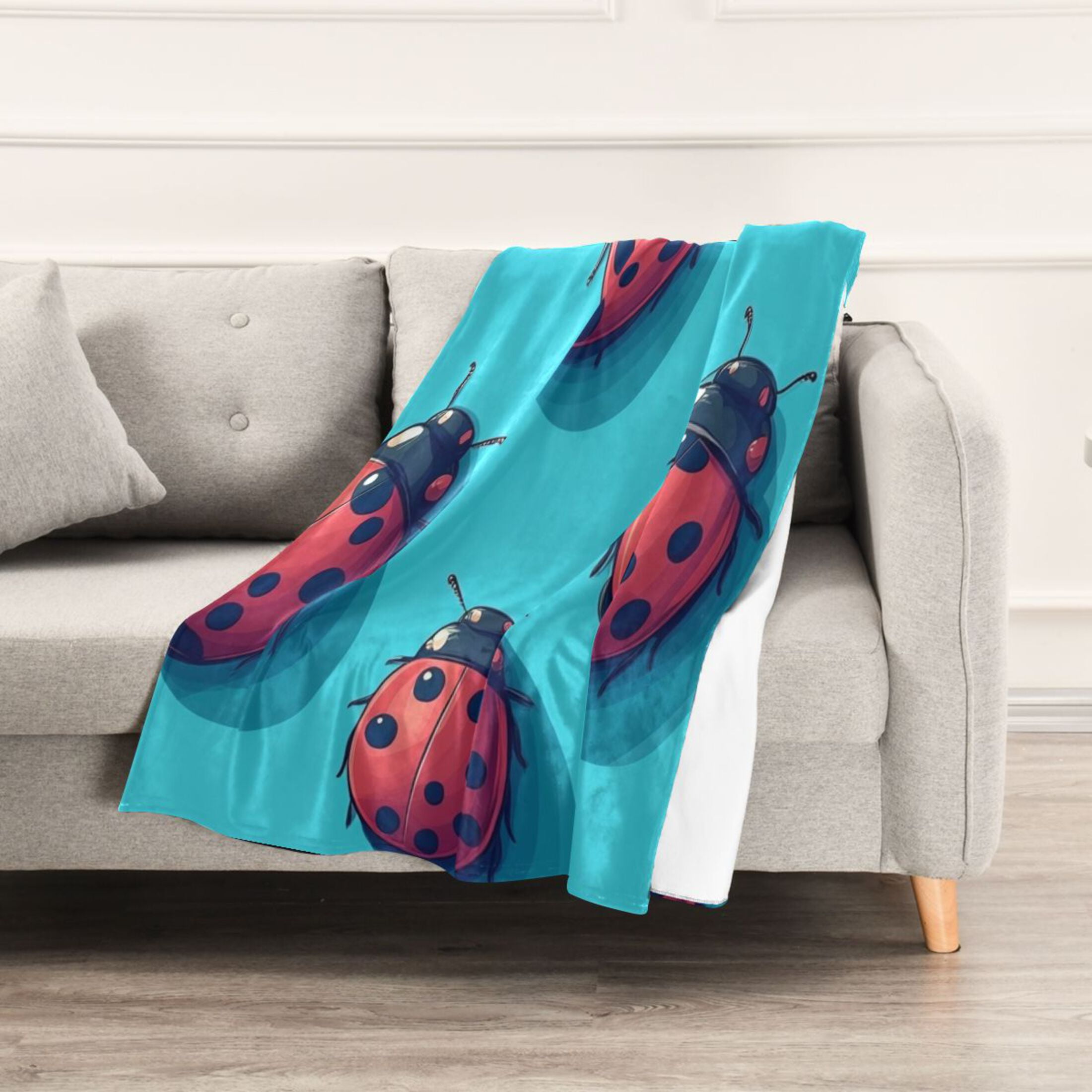 French Terry Blanket in Clover & Ladybugs Green