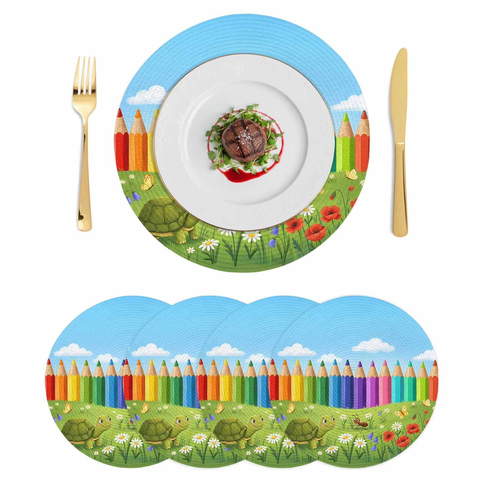 Cartoon Cute Round 13 Inch Placemats Set of 4, Country Colorful ...