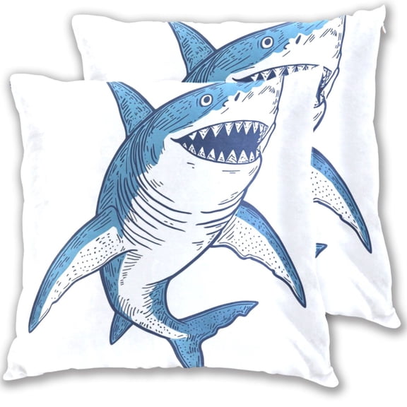Cartoon Cute Shark Throw Pillow Covers 16x16 Inch 2 Packs Decorative Square for Living Room Couch Bed Sofa