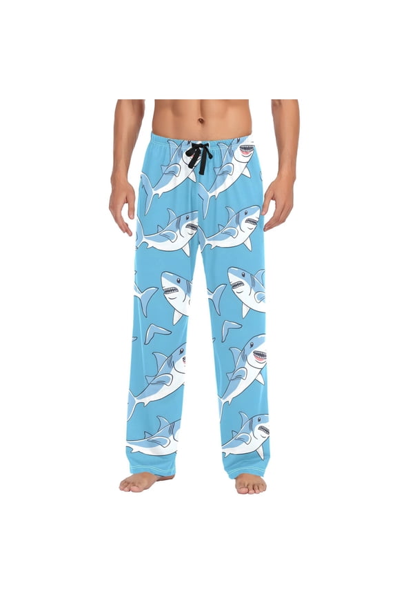 Cartoon Cute Sharks Men's Pajama Pants Cotton Long Sleepwear Lounge Pants S