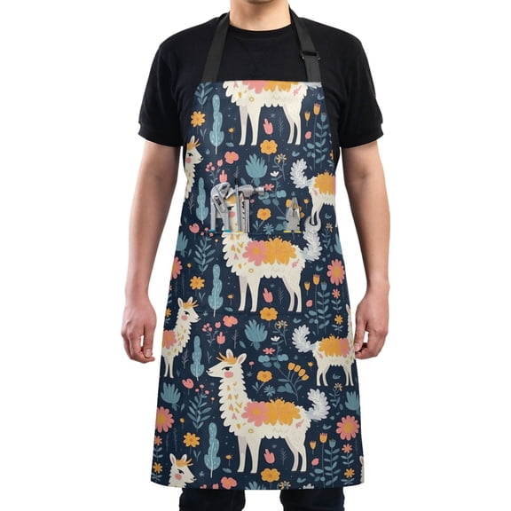 Cartoon Cute Sheep Flower Leaf Kitchen Apron with 2 Pockets Adjustable waterproof Cooking Aprons for Women Men Chef