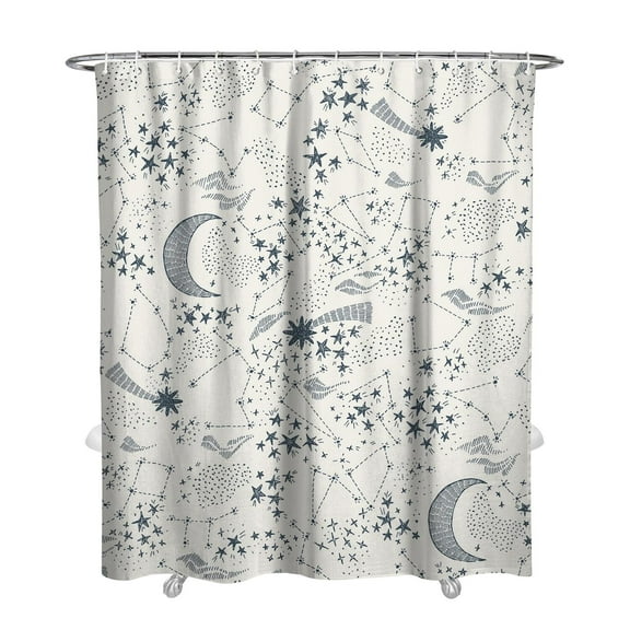 Cartoon Cute Shower Curtain, Waterproof Fabric Bathroom Shower Curtain with Plastic Hooks, Machine Washable Playful Kawaii Funny Sketch Graffiti Kids Children Rainbow Colorful Animals Moon Stars Space