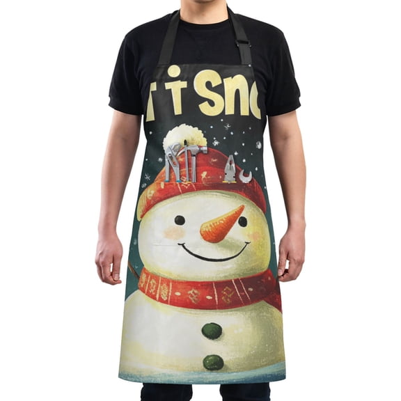 Cartoon Cute Snowman Chef Kitchen Apron with Pockets for Women Waterproof Aprons for Cooking Baking