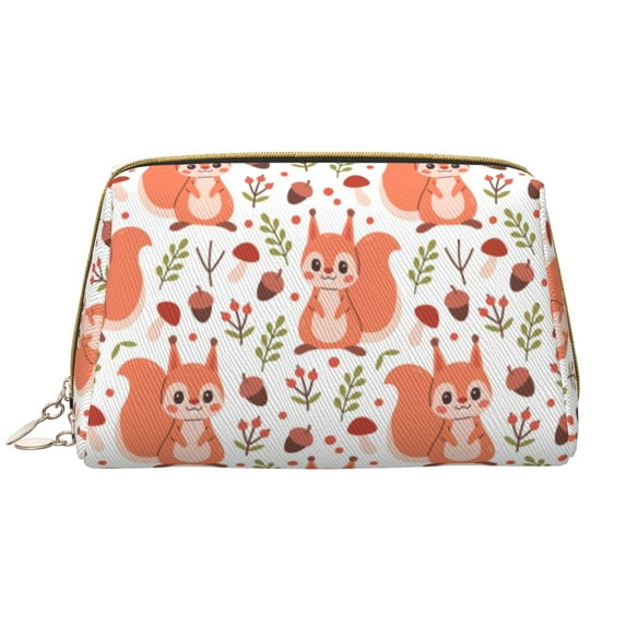 Cartoon Cute Squirrel Pine Cone_B Makeup Bag, Large Capacity Travel Cosmetic Bag for Women Girls- Travel Toiletry Bag Leather Portable Waterproof Makeup Case Organizer with Handle