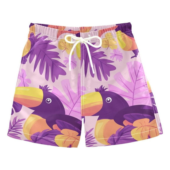 Cartoon Cute Toucans Boys Swim Trunks Quick Dry Boy Swim Shorts for 3-14 Years