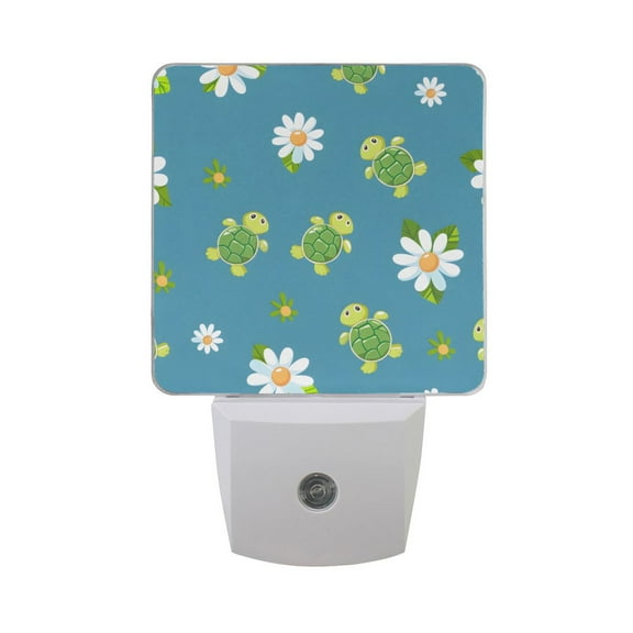 Cartoon Cute Turtles and Daisies Night Light 2 Pack LED Nightlight Plug into Wall Dusk to Dawn Sensor Soft White